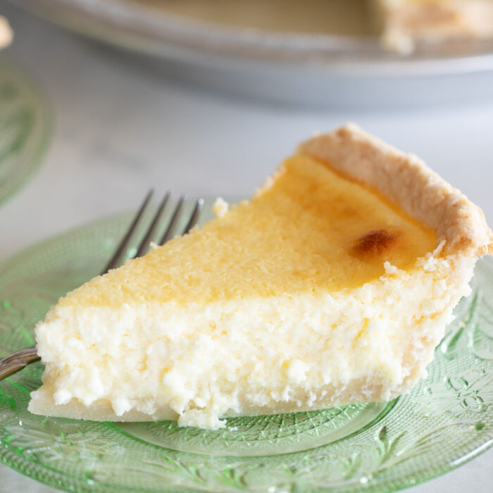 close up of cottage cheese pie slice