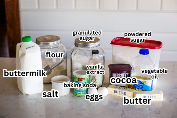 ingredients to make brownies on countertop in kitchen