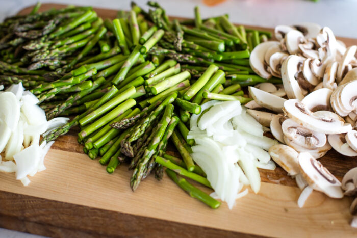 chopped asparagus onion and mushrooms