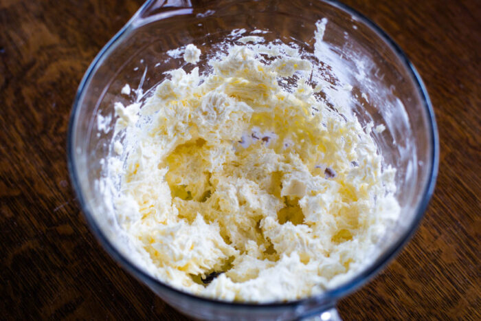 cream cheese and butter whipped together in bowl