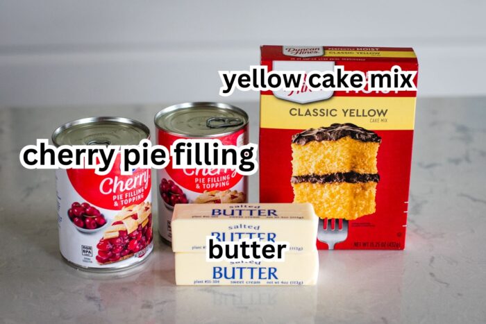 ingredients on counter top to make cherry dump cake