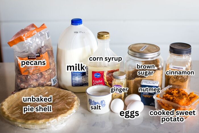 sweet potato pie ingredients on kitchen counter