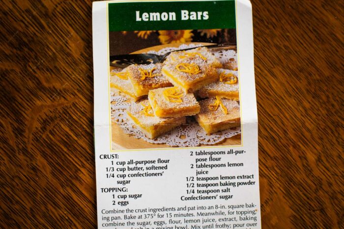 lemon bars vintage recipe card