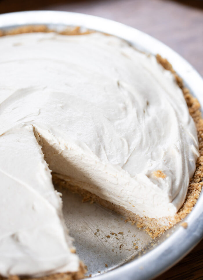 slice taken out of peanut butter pie