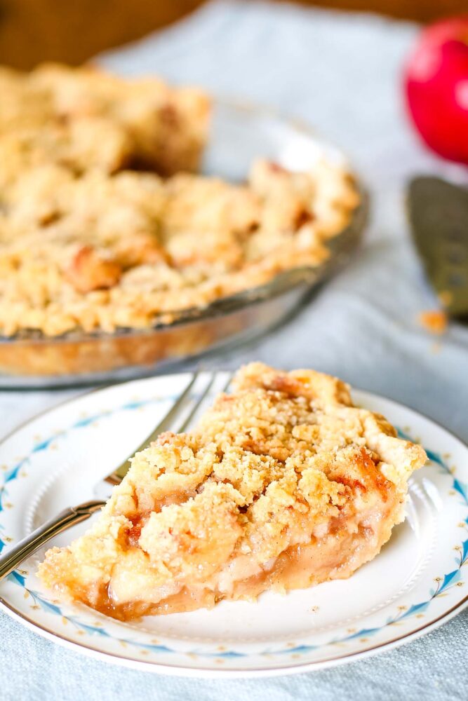 dutch apple pie slice on plate with fork