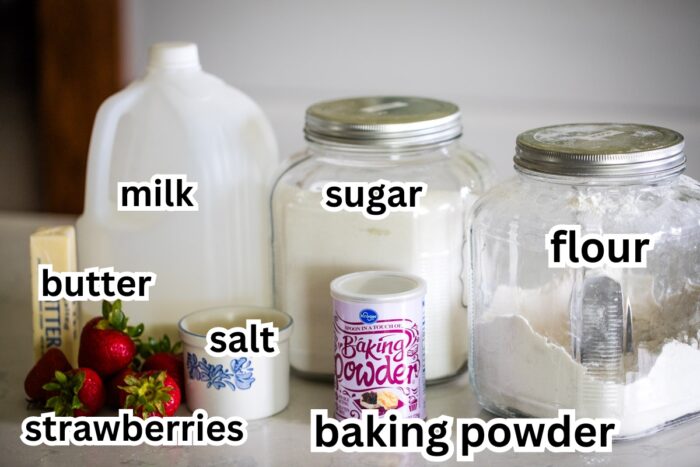 ingredients to make strawberry biscuits