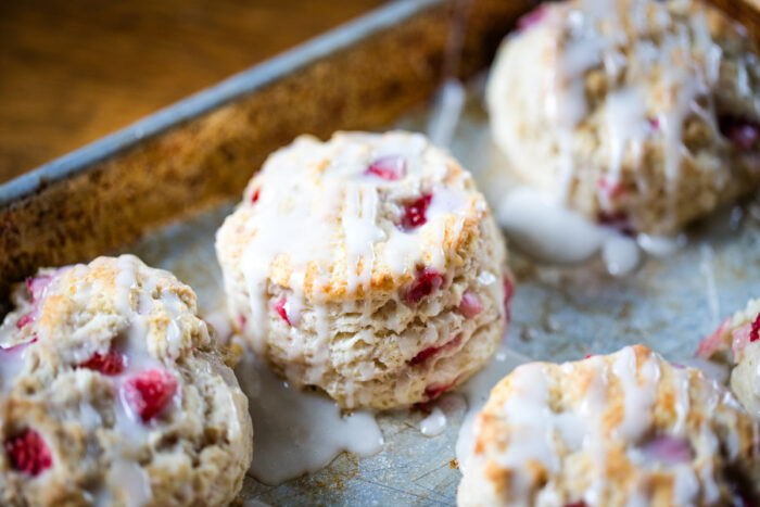 glazed biscuits on baking pan