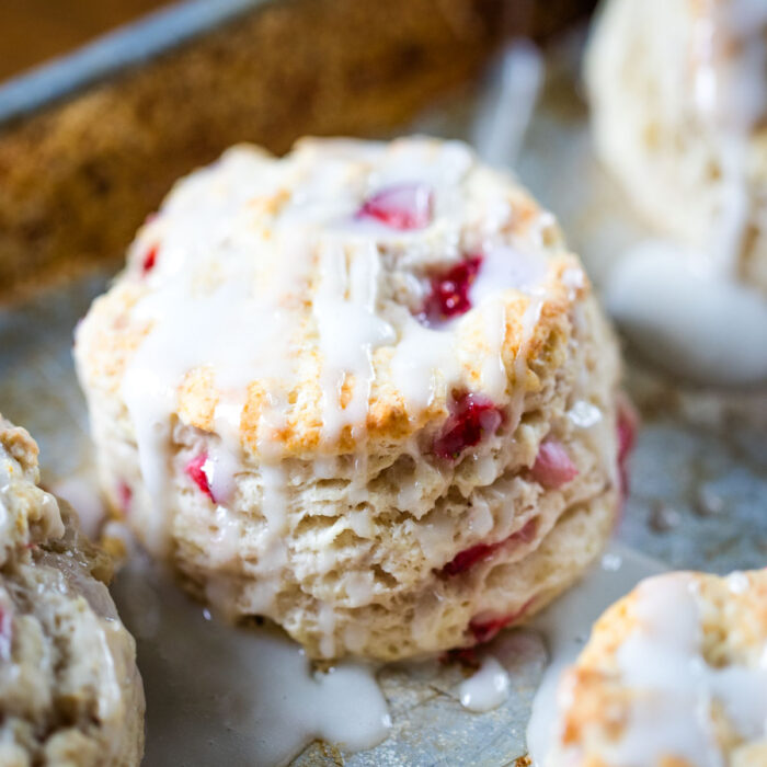 close up of biscuit on baking pan