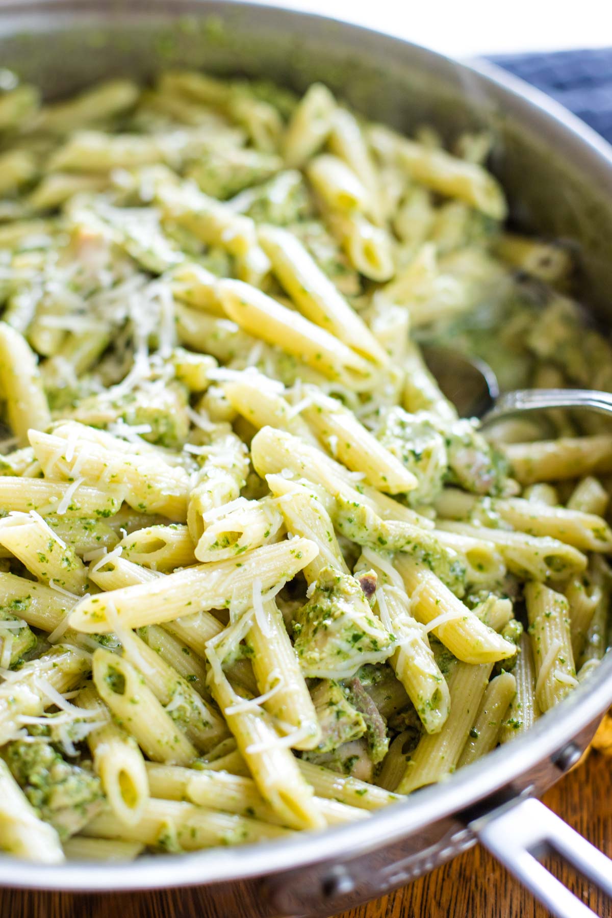 pesto pasta in large skillet