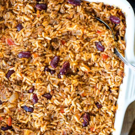 red beans and rice on cooling rack