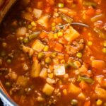 vegetable beef soup in large stockpot