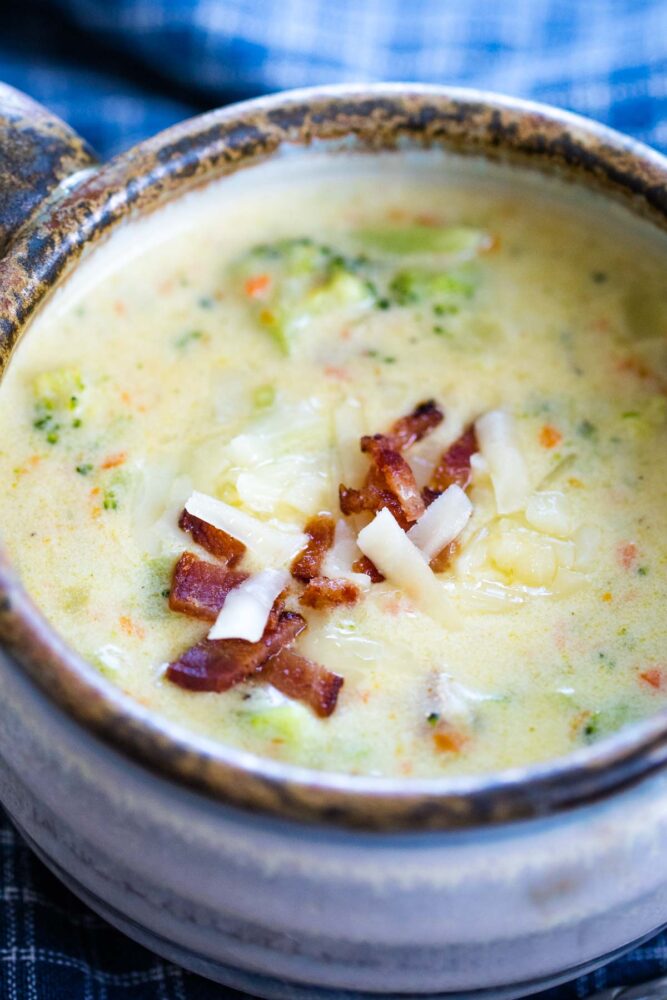 broccoli cheese soup in large bowl