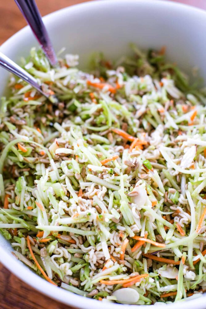 broccoli slaw in large bowl