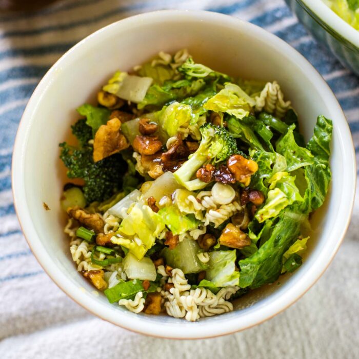 close up of romaine salad in small bowl