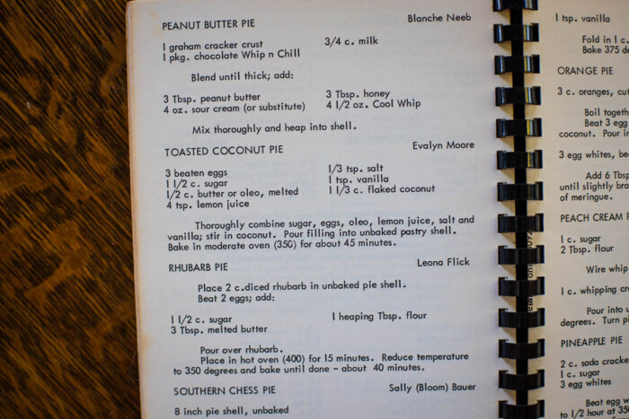 old fashioned recipe for coconut pie in cookbook