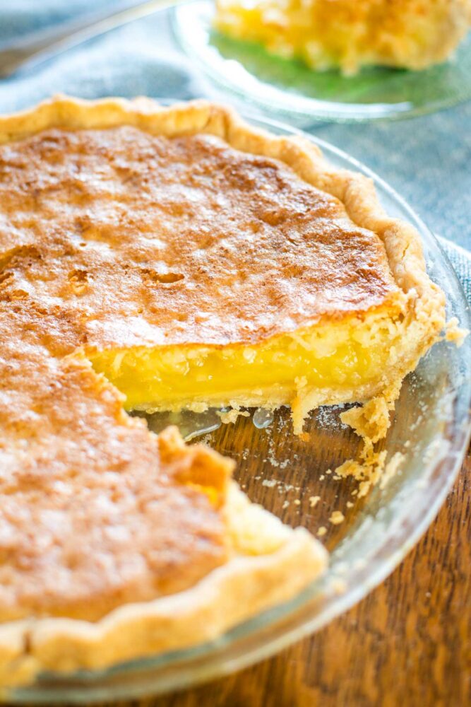 coconut pie with slice taken out