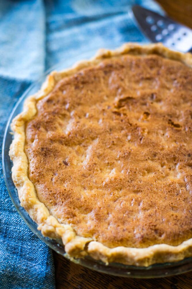 baked coconut pie on table