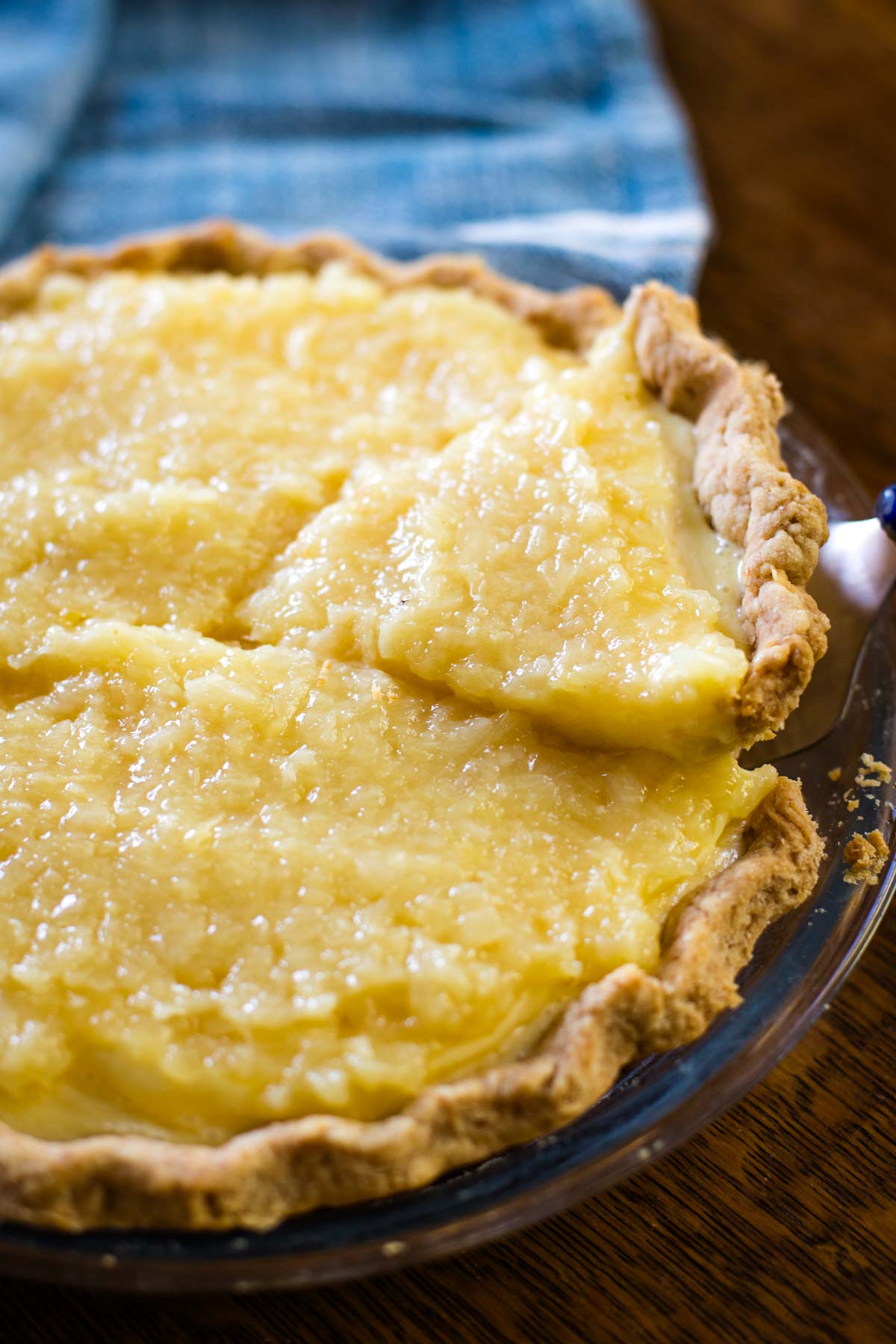 pineapple pie with slice being taken out