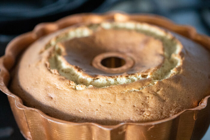 baked brown sugar pound cake in bundt pan