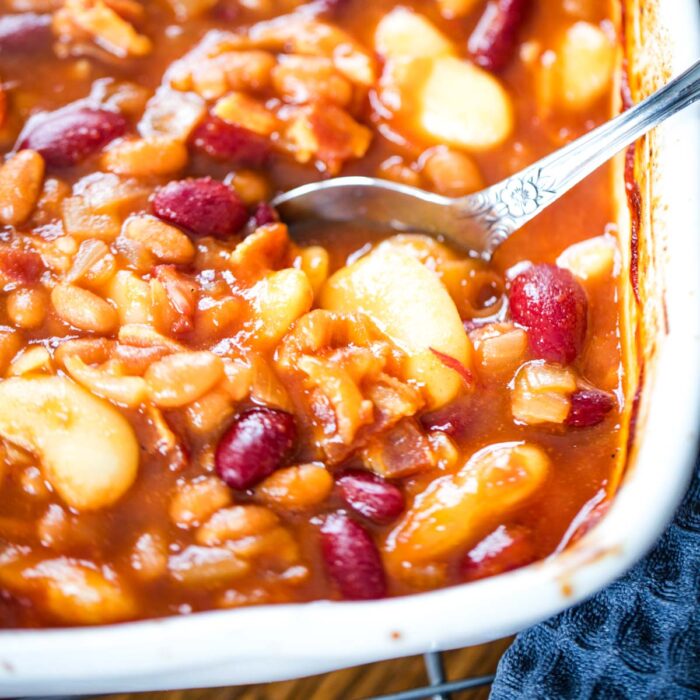 close up of 3 bean casserole