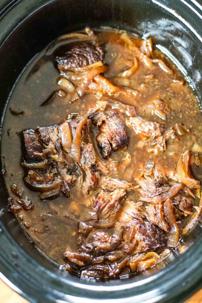 beef au jus finished in slow cooker