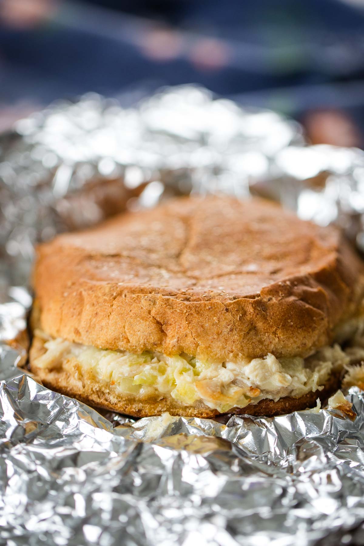 hot chicken sandwich on foil