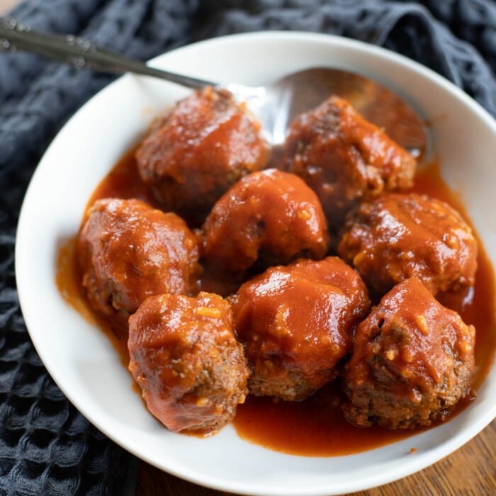 close up of meatballs in plate