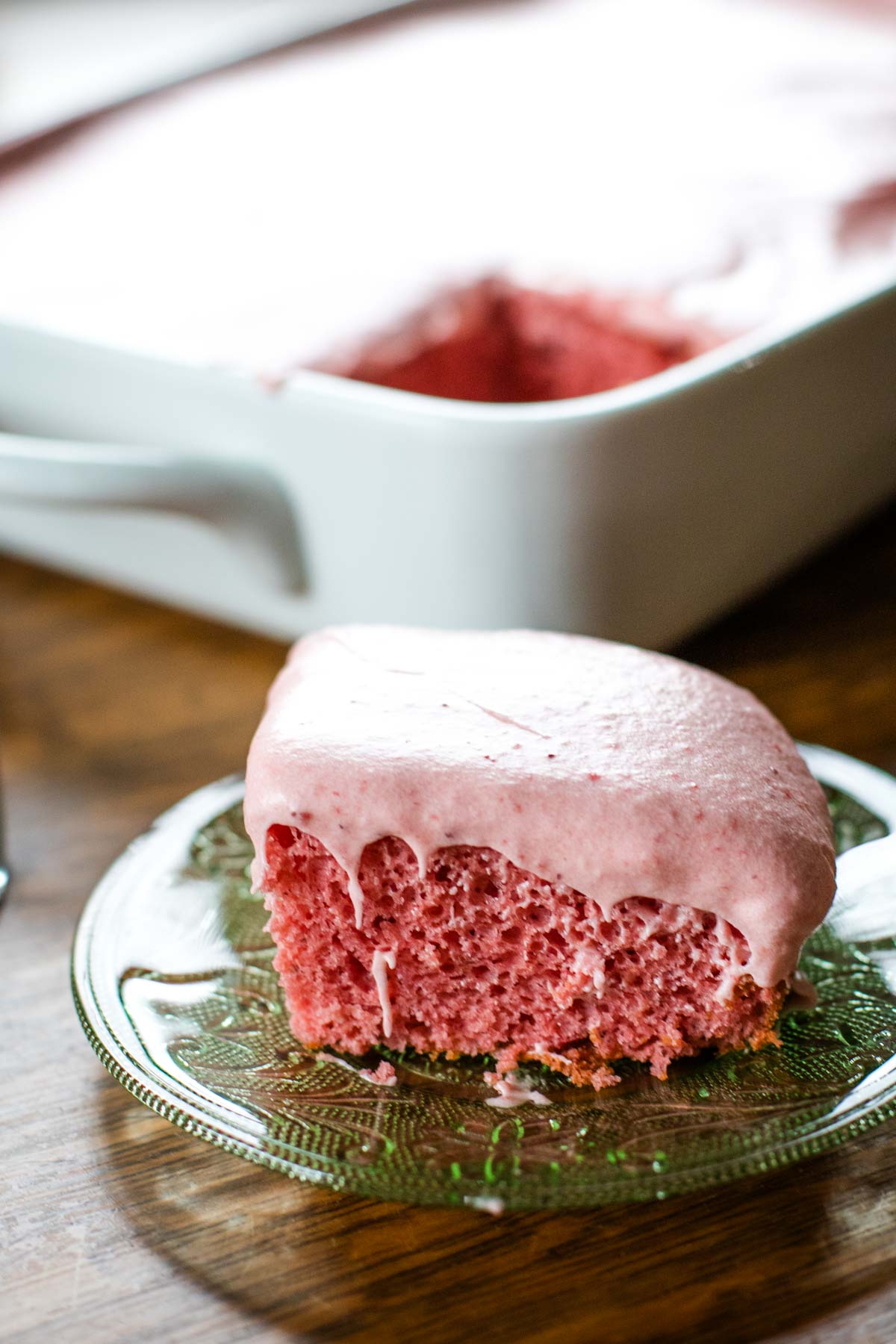 strawberry cake slice on small plate