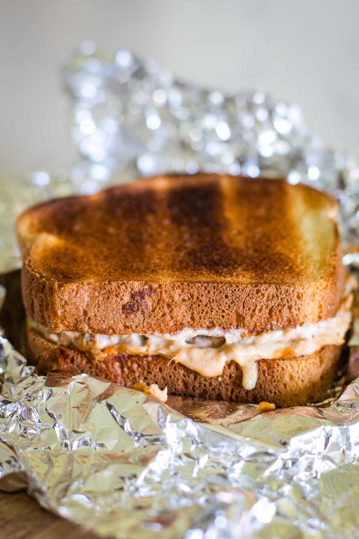 tuna melt sandwich on foil